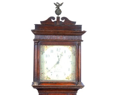 Oak longcase clock, square painted dial signed Jn Bishop, Sherborne, with subsidiary second dial and date aperture, thirty-ho