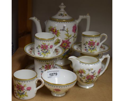 A Coalport Persian Flower pattern six setting coffee set, comprising coffee pot (faults), milk jug, sugar basin, coffee cans 