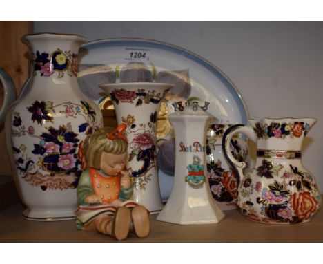 Ceramics - a Goebel figure,  Seated girl with book;  Masons Ironstone Mandarin pattern vase, jug, ginger jar etc;  qty 