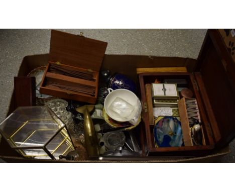 Boxes and Objects - a mahogany work box; a Beswick three piece penguin family; a Royal Doulton Dickens series square dish, Fa