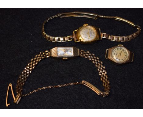 A 9ct gold Rotary lady's wristwatch; Art Deco style 9ct gold bracelet; another 9ct gold lady's wristwatch yellow metal bracel