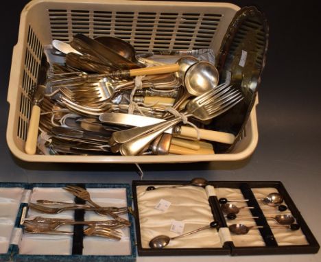 Flatware - Victorian and later silver and chromium plated, various types, some ivorine hafted; qty 