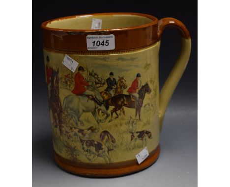 Moira Pottery - a large stoneware mug, printed hunting scene,22cm in height