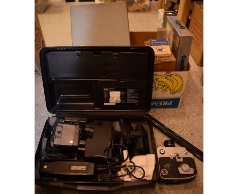 Cinematic Equipment - a Eumig P8 portable projector; a Max-8EE cine camera; a Panosonic VHS MC6 movie camera; a Haynor Animet
