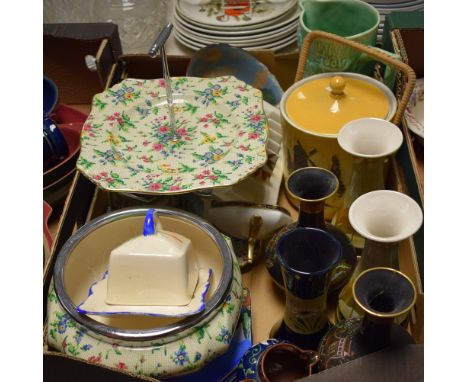 Ceramics - a Royal Winton Queen Anne two tier cake stand; another, fruit bowl; a pair of Carlton Ware vases, Mikado pattern o