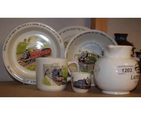 Nursery Ware - a Wedgwood Thomas the Tank Engine breakfast set, comprising baby's bowl, cereal bowl, plate, mug, eggcup; a La