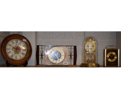 Clocks - aanniversary clock, floral dial; a Metamec mantel clock c. 1960s;a circular quartz wall clock; a quatz carriage styl