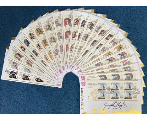 London Olympics 2012 Collection of 24 Signed First Day Covers. Signed Covers Include Heather Stanning, Geraint Thomas, Peter 