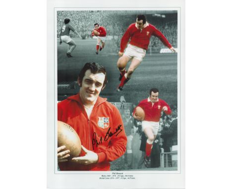 Rugby Phil Bennett signed 16x12 Wales and British Lions colourised montage print. Good condition. All autographs come with a 