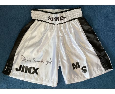 Michael Spinks signed replica personalised boxing shorts. Michael Spinks (born July 13, 1956) is an American former professio