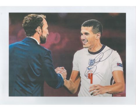 Football Connor Coady signed 16x12 Colour Artwork England Print Showing Coady Shaking Hands With England Manager Gareth South