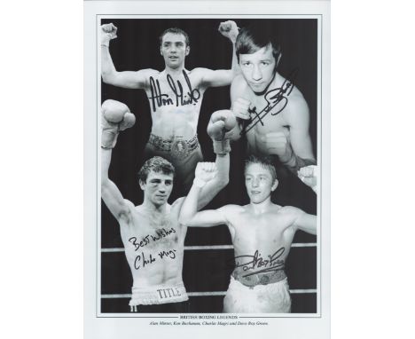 Boxing British Boxing Legends multisigned 16x12 print includes Alan Minter , Ken Buchanan , Charlie Magri and Dave Boy Green.