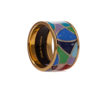 AUSTRIAN GOLD PLATED ENAMEL FREY WILLIE RING, with central enamelled section, size K 1/2, in box