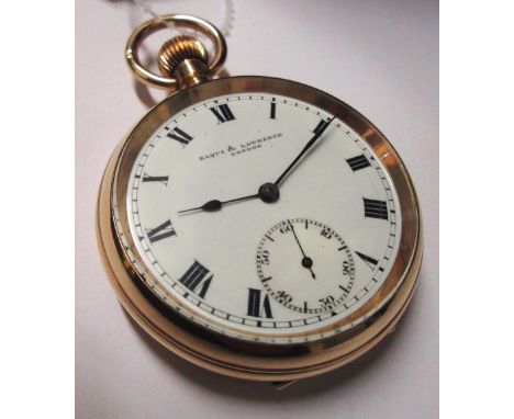 SAQUE & LAWRENCE/ILLINOIS WATCH CASE CO., gold cased pocket watch, the enamel dial with subsidiary seconds. 