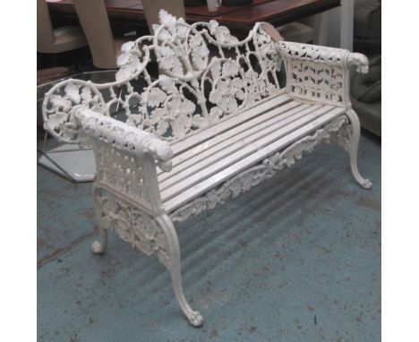 COALBROOKEDALE STYLE BENCH, cast iron of oak and ivy decoration, 146cm x 66cm.