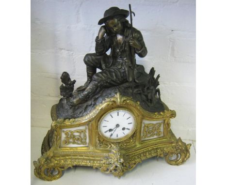 FRENCH MANTEL CLOCK, 19th century, the foliate cast gilt metal case with bronze figurative mount, dial inscribed 'Mayer A Par