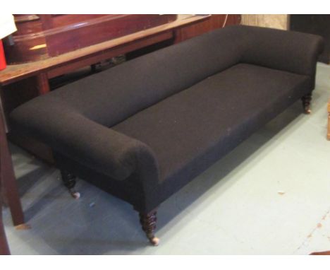 SOFA, Victorian design mahogany upholstered in black felt, 93cm D x 227cm W x 67cm H. 