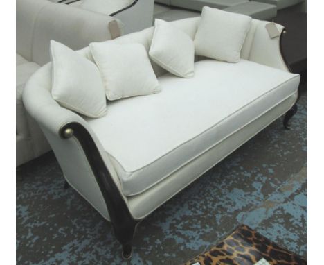 CHRISTOPHER GUY SOFA, two seater, in cream fabric on ebonised and gilded frame, 181cm L. 