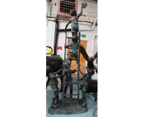 GARDEN SCULPTURE, 'Children on ladder picking grapes' bronze, 260cm H.