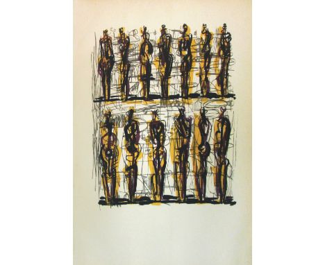 HENRY MOORE (British,1898-1986), 'Thirteen Standing Men', 1958, lithograph in colours, 44.5cm x 31.5cm, framed. (Please Note 