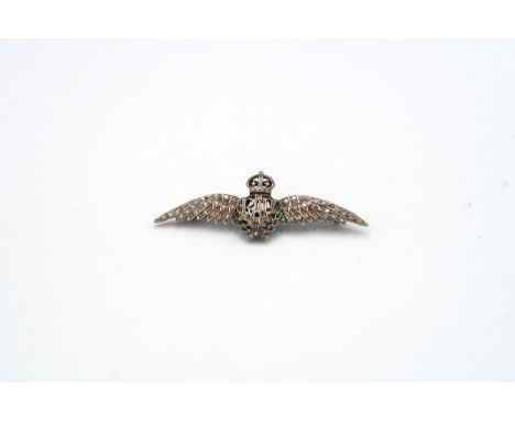An 18ct white gold diamond and enamel RAF brooch - weight approx 6.9 grams 