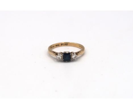 A 9ct gold and platinum, diamond and sapphire dress ring. Size O/P - approx weight 2.6 grams. 