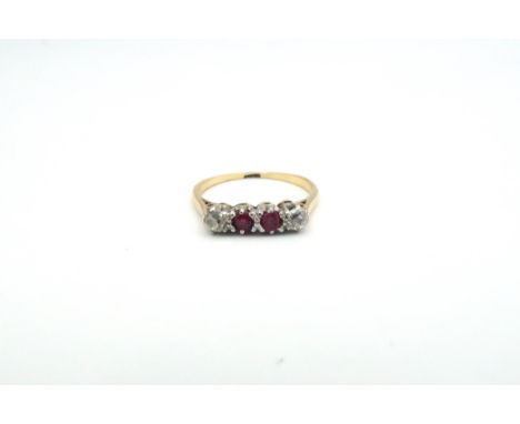 An 18ct Yellow Gold Diamond and Ruby dress ring Size P - weight approx 2.2 grams. 