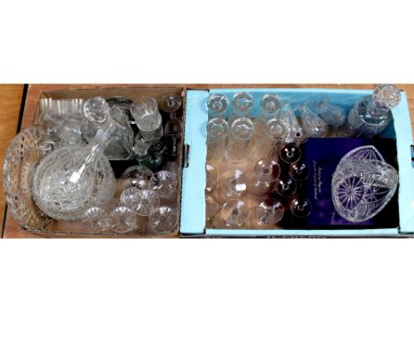 A good collection of cut glass and lead crystal to include conical hi-ball and liqueur drinking glasses with matching decante