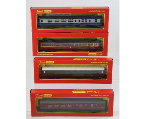 A collection of Tri-ang Hornby OO gauge model railways carriages to include three R749 S.R. First/Third Coaches, an R748 LMS 