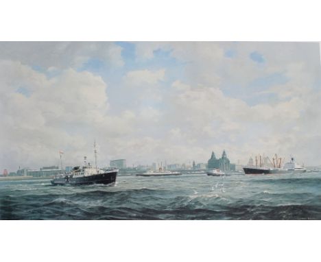 Gordon Ellis (1920-1978); a limited edition print 'Full Tide on the Mersey - c1973', numbered 140/500, signed on behalf of th