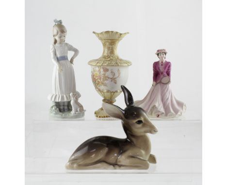 A small collection of ceramics to include a Royal Doulton blush ivory footed vase, height approx 20.5cm, a large Nao figure o