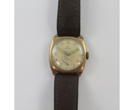 A 9ct gold gentlemen's Omega trench watch, the dial set with Arabic numerals and radon painted hands, with subsidiary seconds