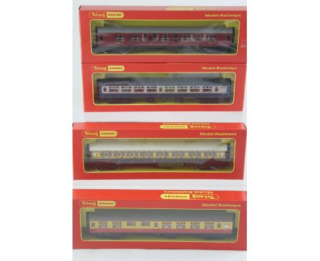 A collection of Tri-ang Hornby OO gauge model railways carriages including four R422 LMS Full Third Coaches, two R628 B.R. Bu