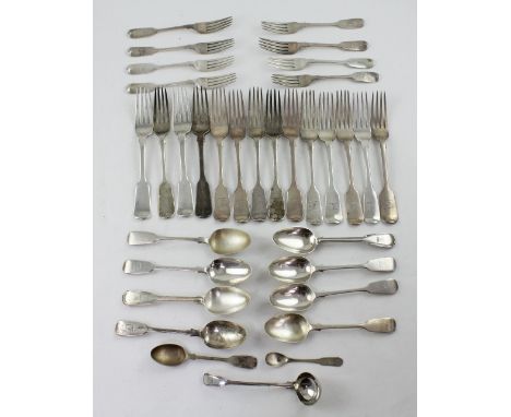 A quantity of Victorian hallmarked silver flatware to include seventeen spoons of various sizes, twenty one forks of various 