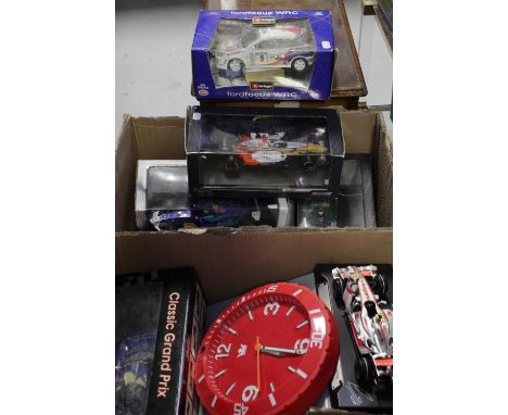 A selection of diecast and plastic scale model racing cars and other vehicles by factories to include Brago, Hotwheels Racing