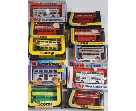 A collection of Dinky diecast buses to include three Atlantean Bus 295, five Atlantean Bus 291, a Duple Viceroy 37 Luxury Coa