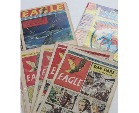 A collection of six 1951 issue Eagle comics, four 1968 versions and a DC Comics 'Famous First Edition Limited Collectors' Gol