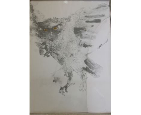 Dame Elizabeth Frink CH DBE RA (1930-1993); signed lithograph 'Eagle Owl' in greys with yellow eyes, numbered 241/250 lower l