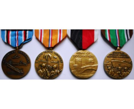 Four American Campaign medals; American Campaign 1941-1945, Asiatic Pacific Campaign 1941-45, European African Middle Eastern