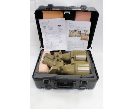 A cased set of Russian Army Border Control binoculars, 15 x 110, numbered PNB1 and tripod support. CONDITION REPORT The left 
