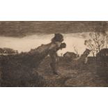 Gottardo Guido Segantini (1882-1974) Italian. Study of a Farm Worker, Etching, Signed and