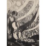 Louis Thomson (1883-1962) British. "Requiem", A Lady Seated at a Cello, with an Audience beyond, and