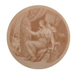 After Giovanni Battista Cipriani (1727-1785) Italian. "Allegory of Music", Engraving, Circular, 6.