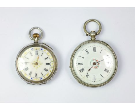 Swiss silver and enamel pocket watch and another stamped fine silver   Condition Report   Click here for further images, cond