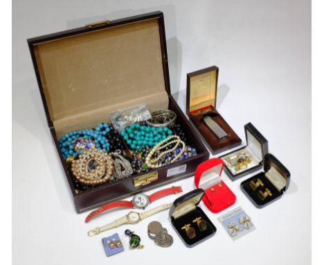 Costume jewellery and oddments, hallmarked silver bangle, Avia, Cartier and Timberland wristwatches, Colibri lighter   Condit