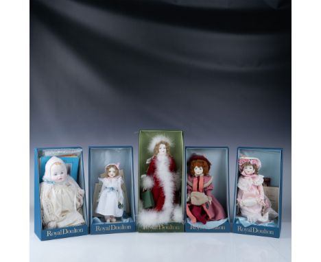 A collection of five Royal Doulton dolls from the Nisbet and Heirloom Dolls series, including Pink Ribbons (Reg. No. 518), Th