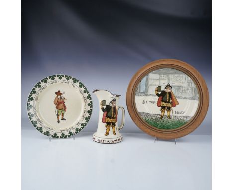 This 3-piece set of Royal Doulton Series Ware includes a pitcher and two plates, all featuring the iconic Sir Toby Belch and 