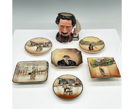 A collection of Royal Doulton Dickens Seriesware, including a Charles Dickens small character jug (model D6901 - 4"H) and six