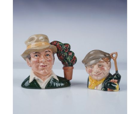 A charming set of two Royal Doulton Character jugs featuring The Gardener in two sizes. The first is a small Character jug, m