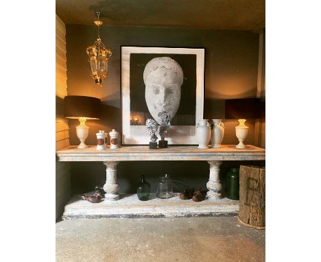 A VERY LARGE PRINT DEPICTING AN ANCIENT HEADthe ancient marble head drawn on a black background signed indistinctly 'Richard 